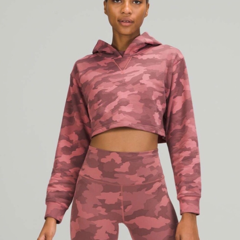 Lululemon pink camo all yours cropped hoodie